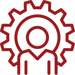 Outline of a person with a cog behind them